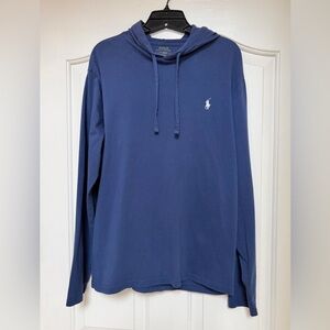 Polo Ralph Lauren Long Sleeve Hooded T-Shirt Men's 100% Cotton Blue White, Large